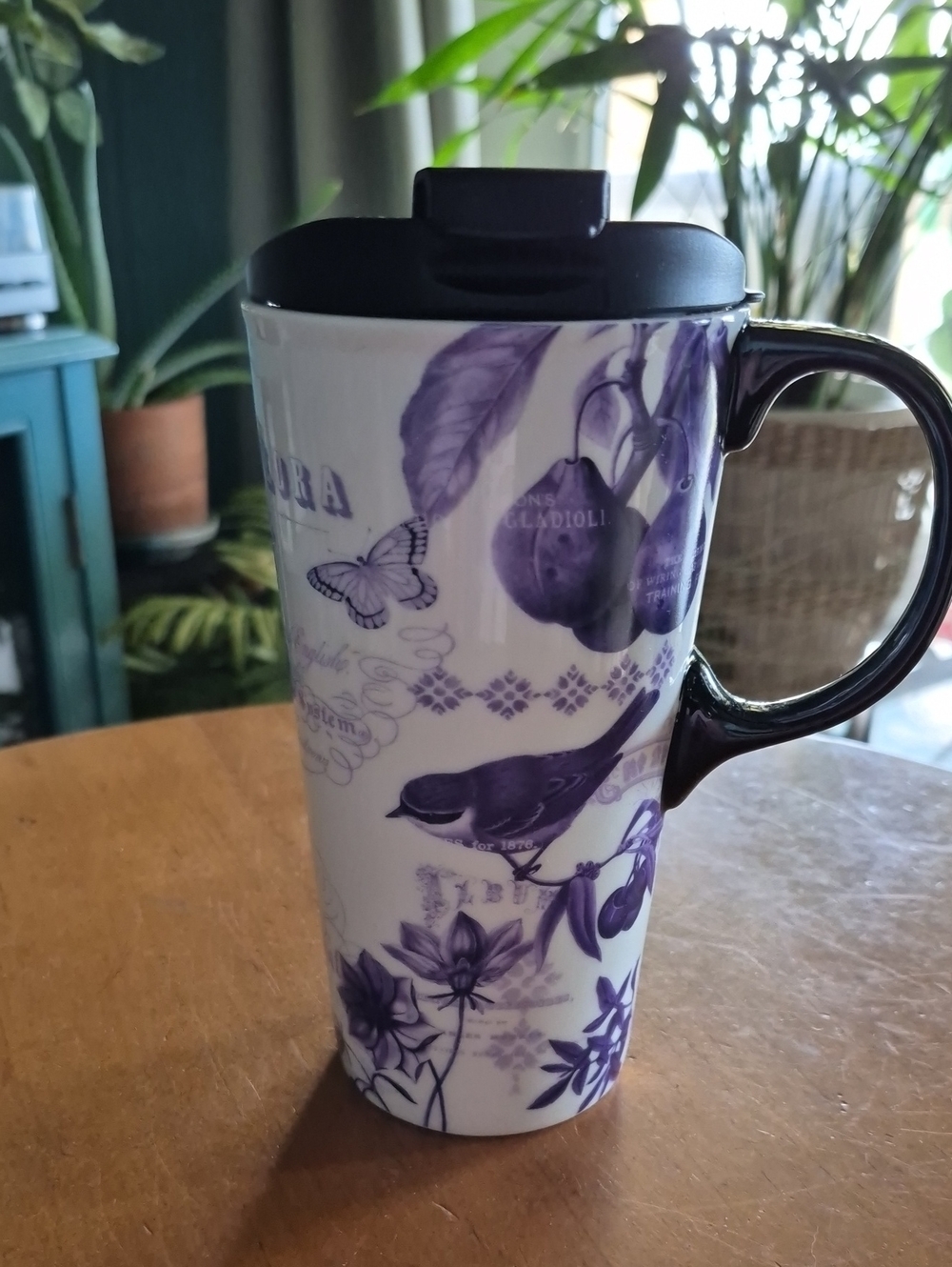 Cypress 16oz Ceramic Purple Botanical Travel Mug with Lid